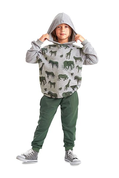 Denokids Boys' Lmg Animals Sweatpants and Top Set Gray Khaki Ms-22S1-008