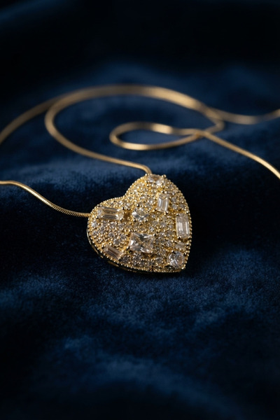 Eldenör 316L Stainless Steel Chain Necklace with Gold-Colored Zircon Stones f...