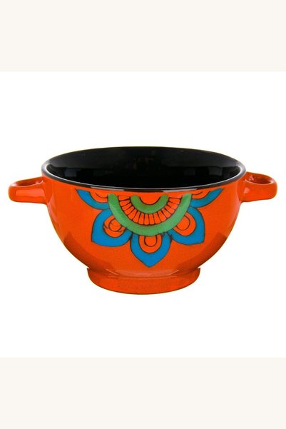 Comerivo Bol Supa cu Manere Portocalie Model Mandala 650ml, Portelan