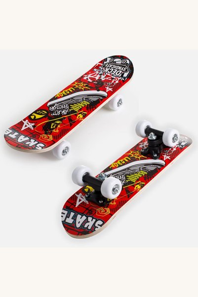 Comerivo Skateboard rosu cu design graffiti, 43cm, structura metalica si rulm...