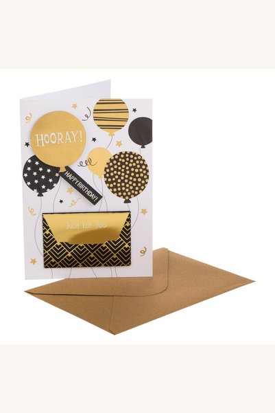 Comerivo Cartea de felicitare Happy Birthday cu baloane aurii, 13x19cm si pli...