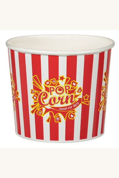 Comerivo Cutie carton pop corn rosie cu dungi albe, 1850ml, pentru petreceri