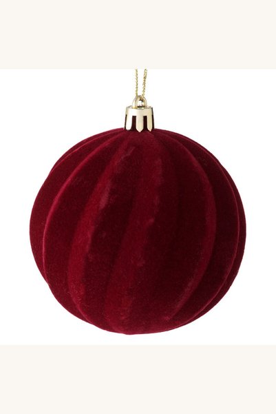 Comerivo Glob de Crăciun cadifelat bordo cu linii ondulate, pentru brad, 6 cm