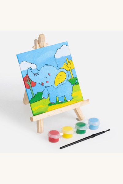Comerivo Set pictură cu șevalet din lemn și pânză cu model elefant, 10,5 x 10...
