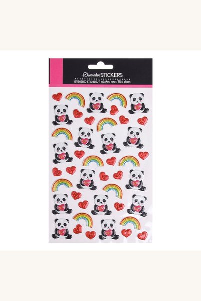 Comerivo Set 44 autocolante 3D Panda cu inimi si curcubeu pentru caiete si carti