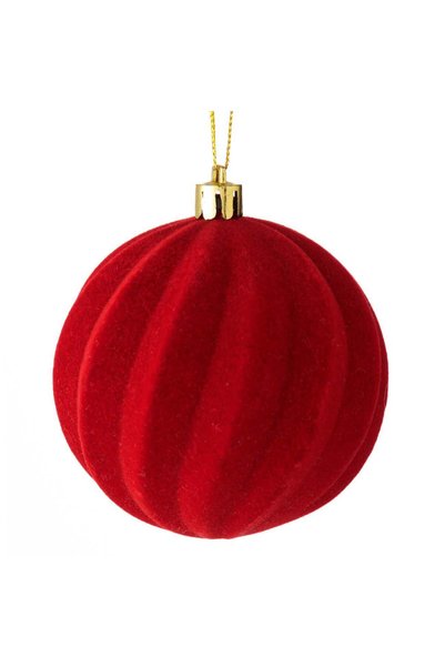 OEM Christmas Tree Ornament Red Velvet Globe Wavy Lines Pattern Ø8cm