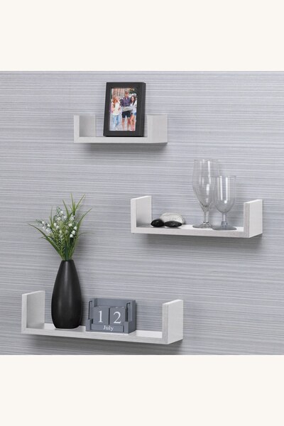 Comerivo 3 Rafturi suspendate din MDF alb, dimensiuni diferite pentru perete