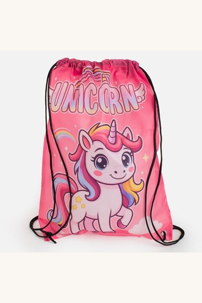 Comerivo Rucsac saculet pentru copii cu unicorn roz, 33x44cm, snururi negre