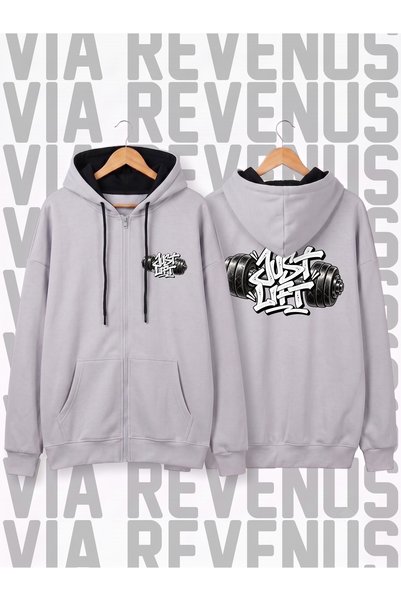 Vordevia Just Lift Dumbell Front and Back Printed Unisex Zippered Hooded Swea...