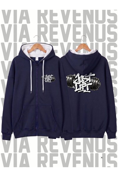 Vordevia Just Lift Dumbell Front and Back Printed Unisex Zippered Hooded Swea...