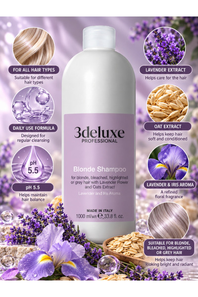 3Deluxe Professional Blonde Shampoo for All Hair Types pH 5.5 Gentle Daily Us...