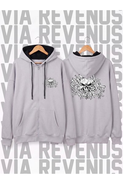 Vordevia Punisher Front and Back Printed Unisex Zippered Hooded Sweatshirt Ca...