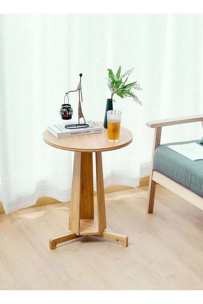 Mkats Multipurpose Modern Design Portable Bamboo Round Coffee Side Table 50 x...