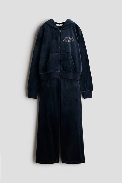 H&M 2 Parçalı Motif Detaylı Velur Set