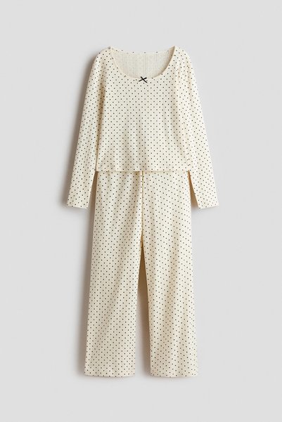 H&M Pamuklu ve Delik Desenli Pijama Takımı