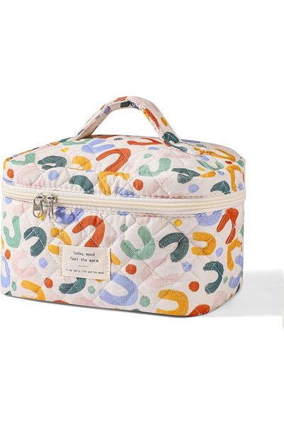 uekeboag Large Travel Makeup Bag for Women Quilted Floral Cotton Cosmetic Bag...