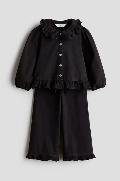 H&M 2 Parçalı Fırfırlı Kot Set