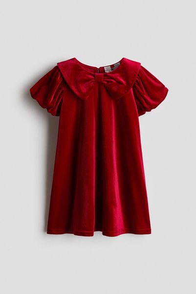 H&M Fiyonk Yakalı Kadife Elbise