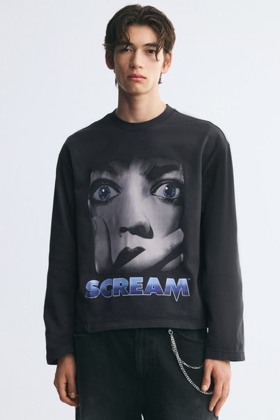 H&M Pamuklu ve Baskılı Boxy Tişört Regular Fit