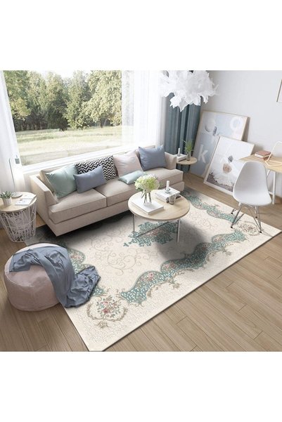 KMARKA 10066 Sponge-Backed Metallic Thread Modern Non-Slip Rug Cover
