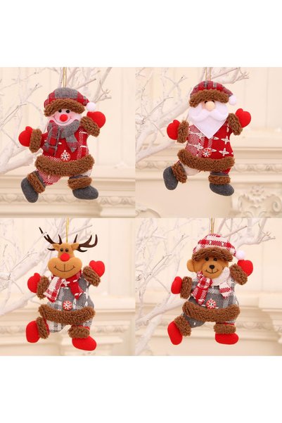GGEROU 4 Pack Plush Christmas Tree Ornaments Santa, Snowman, and Reindeer Des...