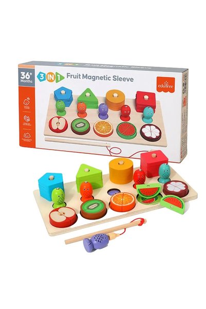 Salma Jucarie educativa din lemn 3 in 1 cu puzzle fructe, forme si pescuit ma...