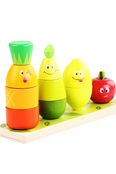ETOY Joc Montessori de stivuit din lemn 3 in 1, Turnul Fructelor