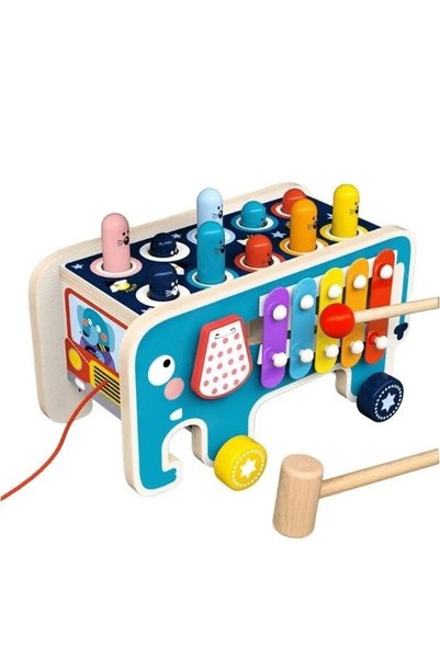 sallma Jucarie multifunctionala din lemn cu xilofon colorat si joc whack-a-mo...