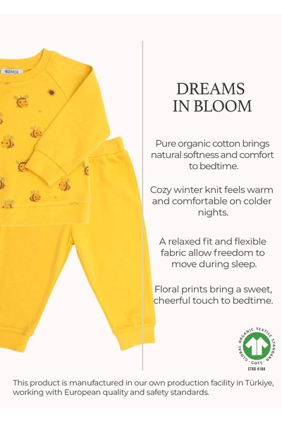Ozmoz By Mukadder Özden Organik Arı Baskılı Sarı Minik Erkek Çocuk Pijama Takımı