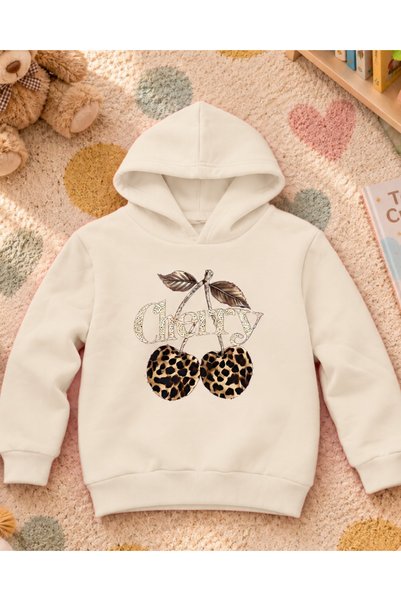 Toum Cherry Printed Hooded Unisex Kids Sweatshirt