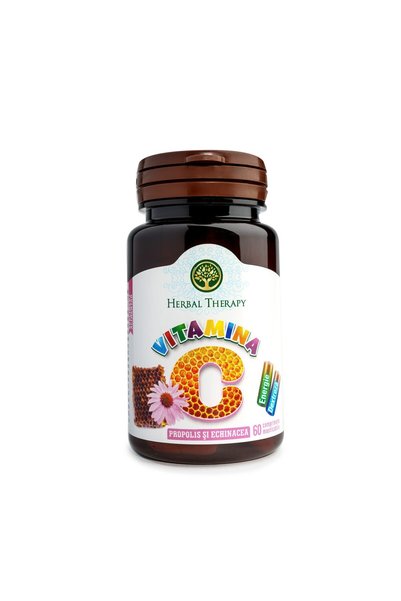 Herbal Therapy Vitamina C cu Propolis și Echinacea, 100 mg, 60 comprimate mas...