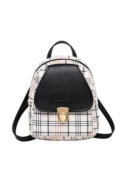 Noonedibs Rucsac mic negru de 19 inch pentru femei, model carouri drăguț, cat...