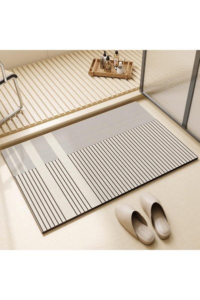 Arabest Gray Striped Abstract Geometric Entryway Rug,Non-Slip Quick Dry Washa...