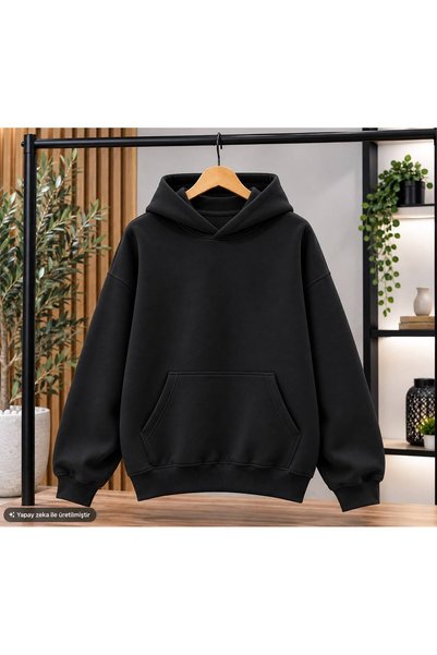 caddekombin Women's / Men's Beige Basic Hooded Sweatshirt - Draped Comfortabl...