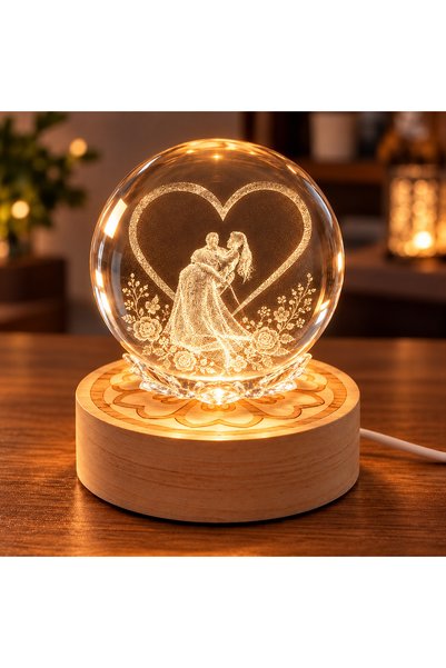 Nobbystar 3D Led Lighted 360 °   Glass Globe with Rotating Bride and Groom Fi...