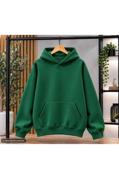 caddekombin Women's / Men's Beige Basic Hooded Sweatshirt - Draped Comfortabl...