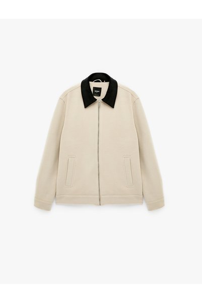 Koton Contrast Collar Long Sleeve Zipper Pocket Sports Jacket
