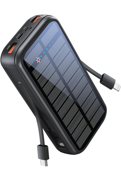 Promate بنك طاقة شمسية، شاحن بطارية محمول بسعة 20000 مللي أمبير مع كابلات USB...
