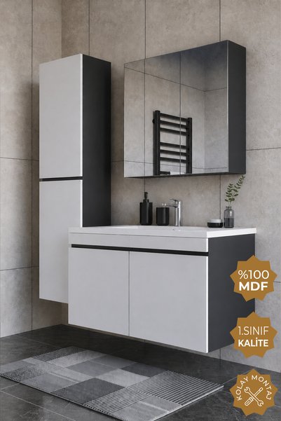 TETA HOME Tokyo 100 cm MDF Banyo Dolabı Seti + Boy Dolabı