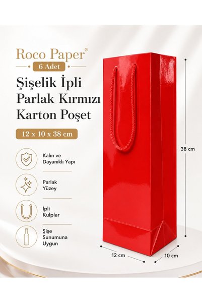 roco paper Držač za flaše, crvena kartonska torba sa vezicom, 6 komada - 12x1...