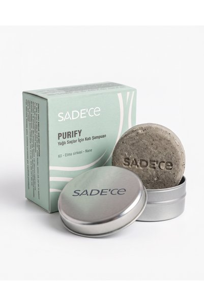 sade'ce PURIFY Yağlı Saçlar İçin Katı Şampuan – Yeşil Kil, Elma Sirkesi ve Ye...