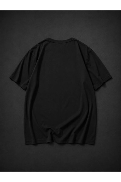 Siyah Oversize Bisiklet Yaka Tişört