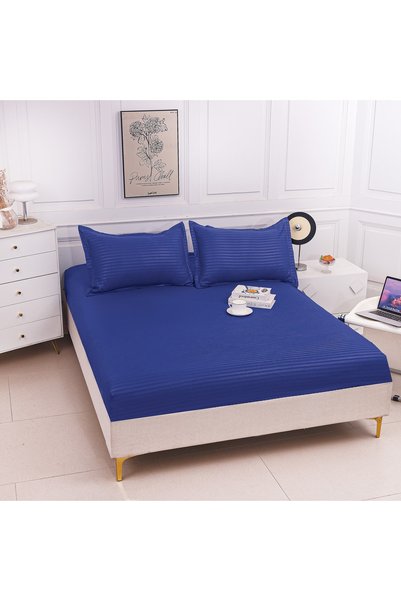 Truva Home Set Husă Pat Dublu cu Elastic din Damasc Subțire | 3 Piese (Husă 1...