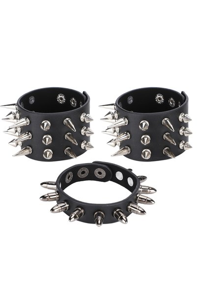 Noonedibs 3 buc brățară punk cu nituri, brățară personalizată, manșetă retro ...
