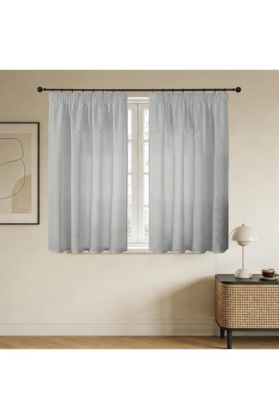 JOYDECO Ημιδιαφανείς κουρτίνες, σετ 2 τεμαχίων, όψη λινού, στυλ Ρετζένσι, 50%...