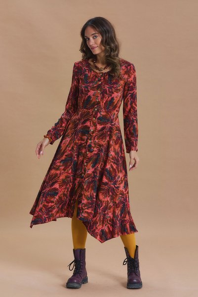 Los banditos Print Long Sleeve Asymmetrical Cut Winter Women's Dress