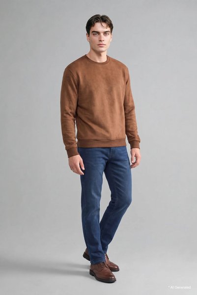 DeFacto Regular Fit Crew Neck Suede Sweatshirt I2038Ax26Wn