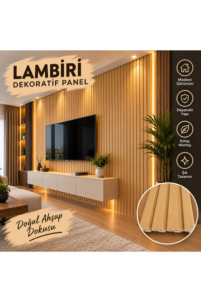 Genel Markalar Lambiri Panel Modern Duvar Dekorasyonu, Doğal Ahşap Görünümlü,...