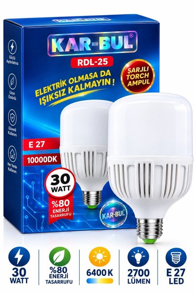 kar-bul Torç Şarjlı Led Ampül Elektriksiz 6 ile 8 Saat Arası Yanar Lamba Kesintisiz Yanmaya Devam Eder