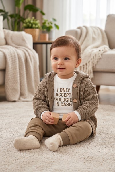 AHENGİM Baby Boy 3 Piece Hooded Knitted Cardigan T-Shirt and Pants Set Ak50749